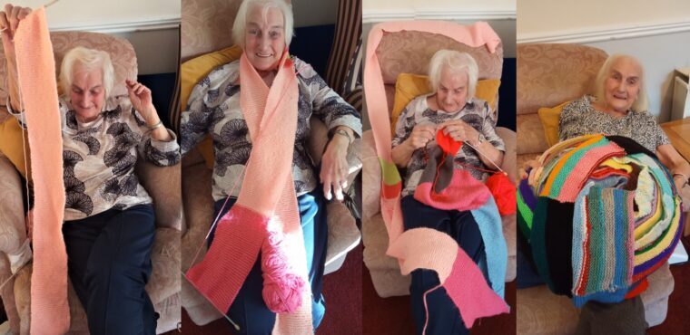  90-year-old care home resident knits 150ft “lockdown scarf” 